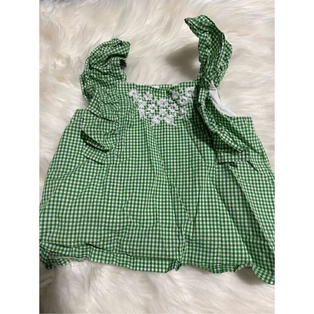 Janie and Jack green white gingham embroidered front top 8